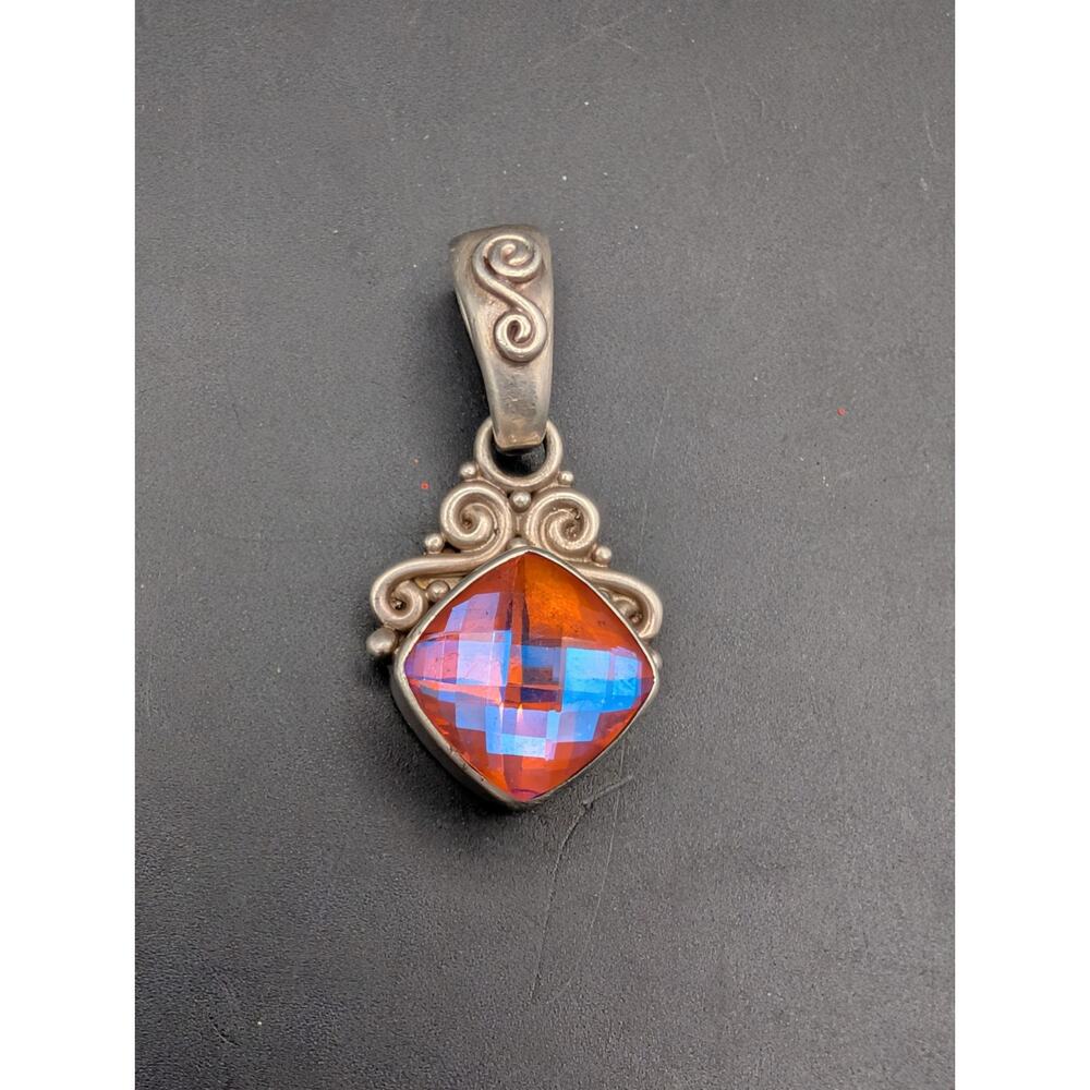 Sajen Bali Sterling Silver 925 Aura Quartz Mystic Topaz Iridescent Pendant 6.2g